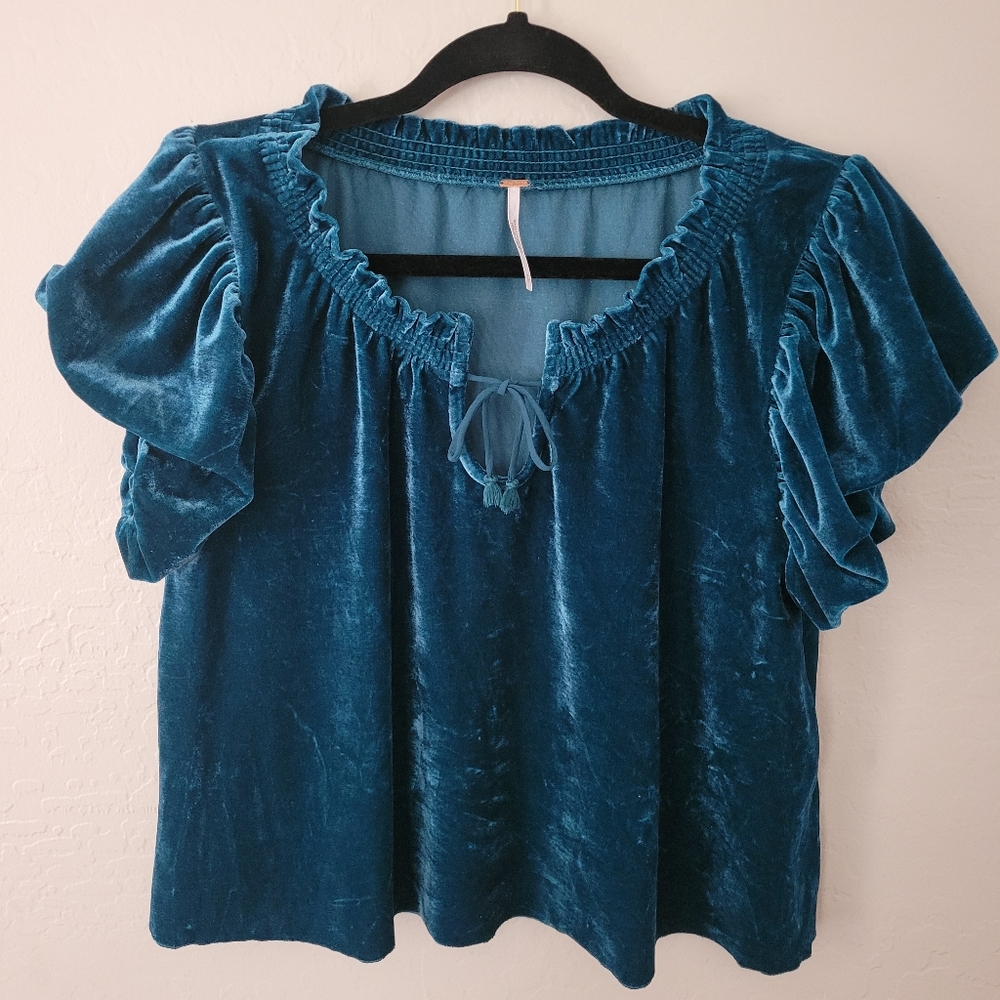 Free People Teal Velvet Blouse
